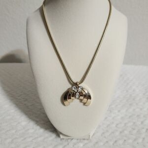 Christian Dior Vintage Gold Tone Costume Necklace Pendant Rhinestones 15-17”
